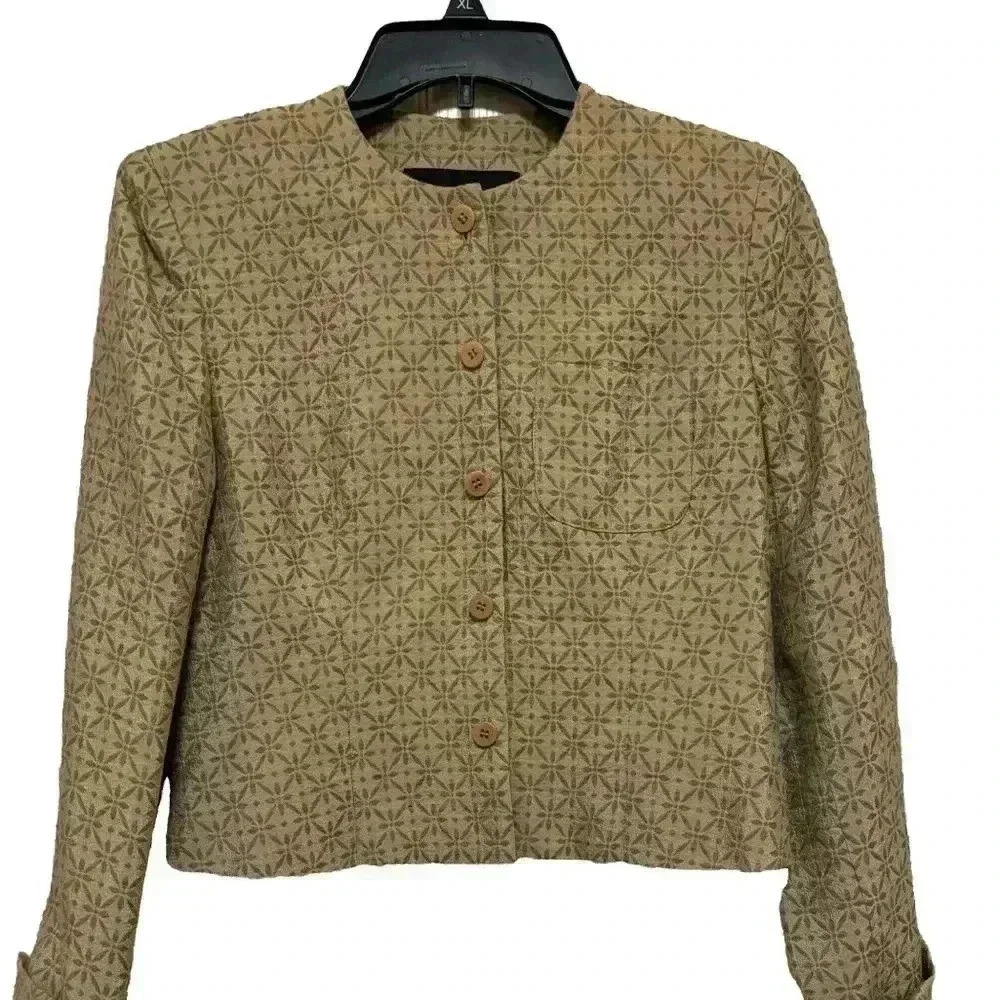 Jones of New York Cream and Olive Patterned Blazer Size 4 petite vintage